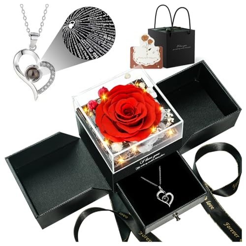Red Preserved Real Rose Heart Necklace G47013