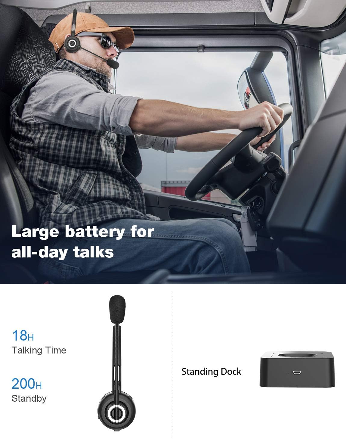Bluetooth Headset with Microphone, Noise Canceling, 18hr Talktime V925