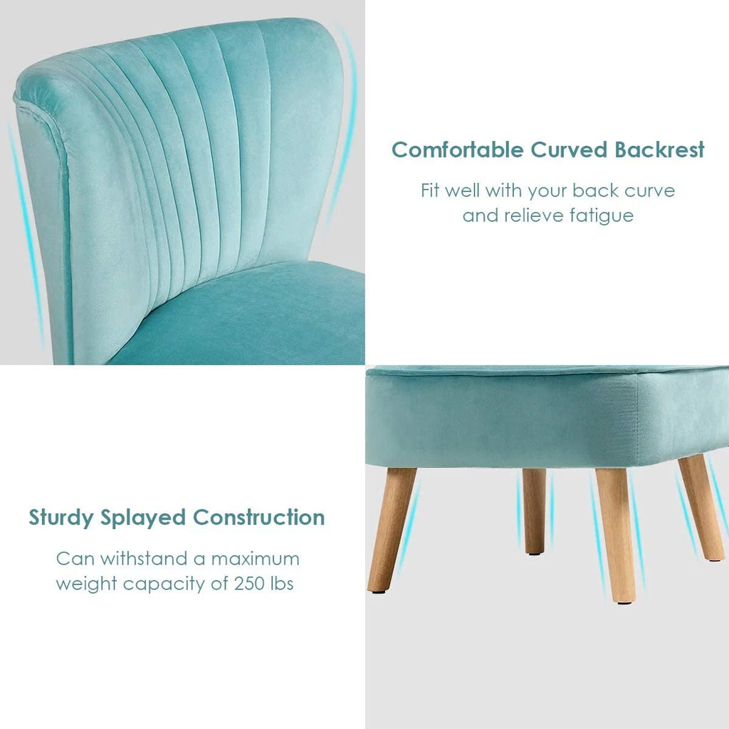 Velvet Armless Club Chair with Wood Legs K88735