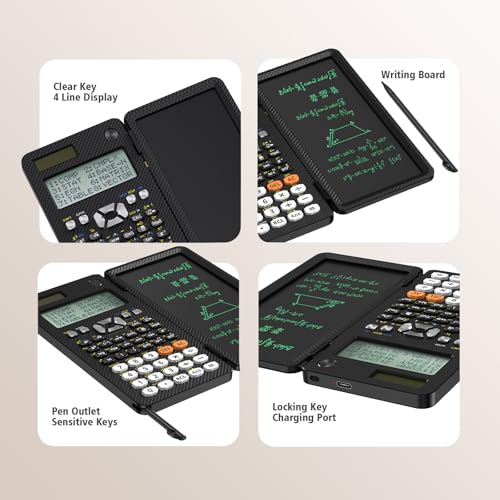 Black Rechargeable Scientific Calculator with Writing Pad and Hard Case Z12875