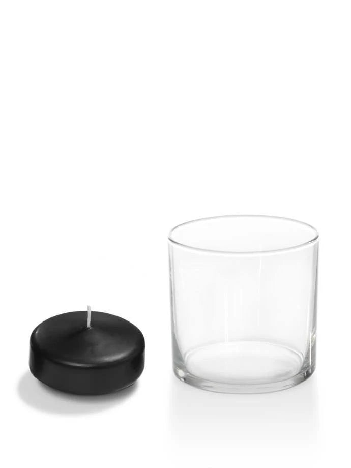 Set of 36 Black Floating Candles & Glass Holder S264