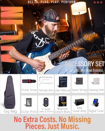 Blaze Orange Electric Guitar with Roasted Maple Neck, Flame Maple Top, HSS Ceramic Pickups, 10W Amp, Gig Bag, Strap, Picks, Lesson Book Q895400