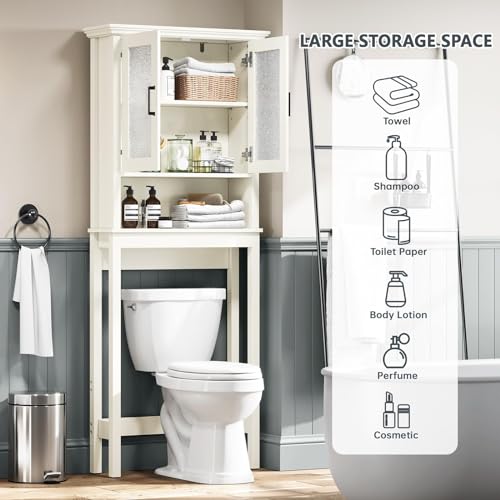 Espresso Over The Toilet Storage Cabinet with Glass Doors and Adjustable Shelf A97143