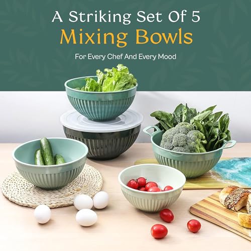 Navy 5 Piece Melamine Mixing Bowl Set with Lids and Colander H8117