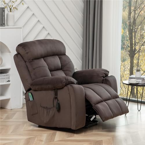 Extra Wide Power Recliner Lift Chair with Heat and Massage (Brown) L978001
