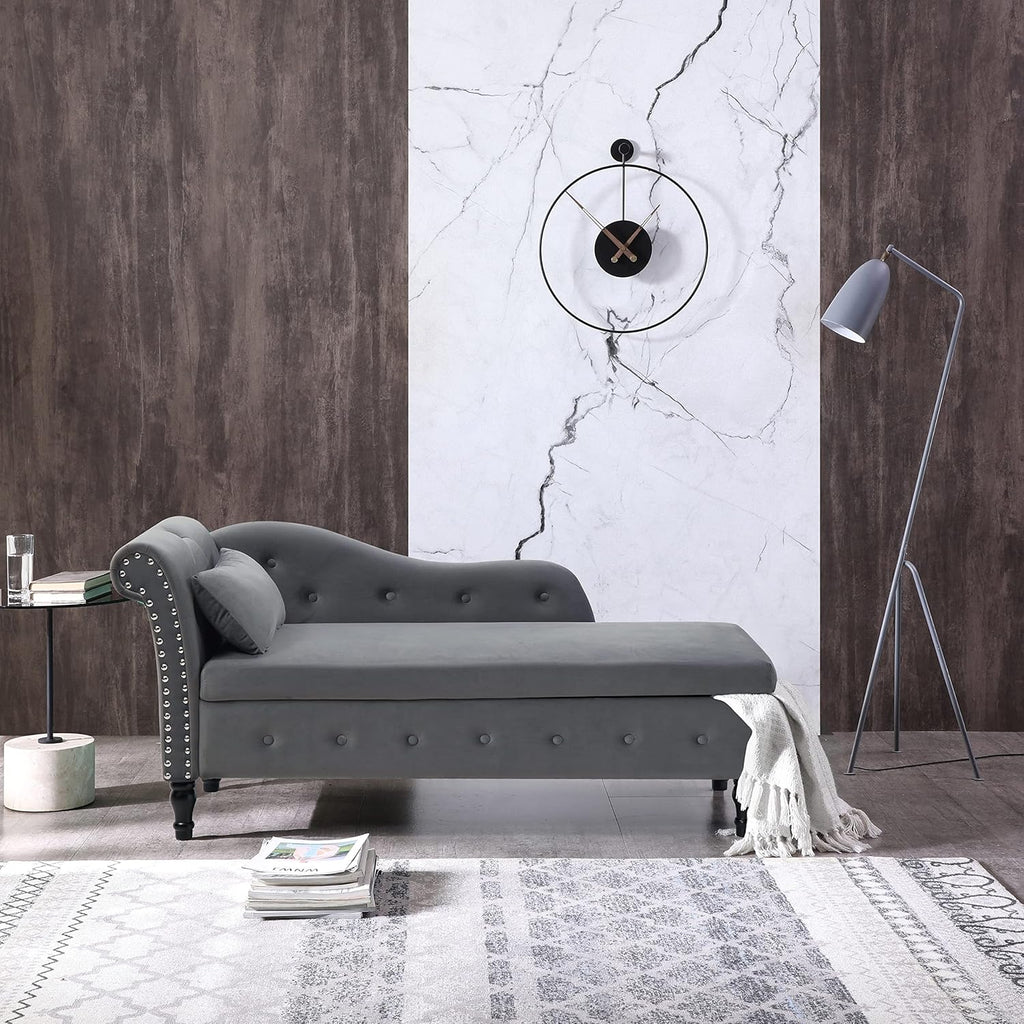Gray Velvet Chaise Lounge Chair with Storage Z161