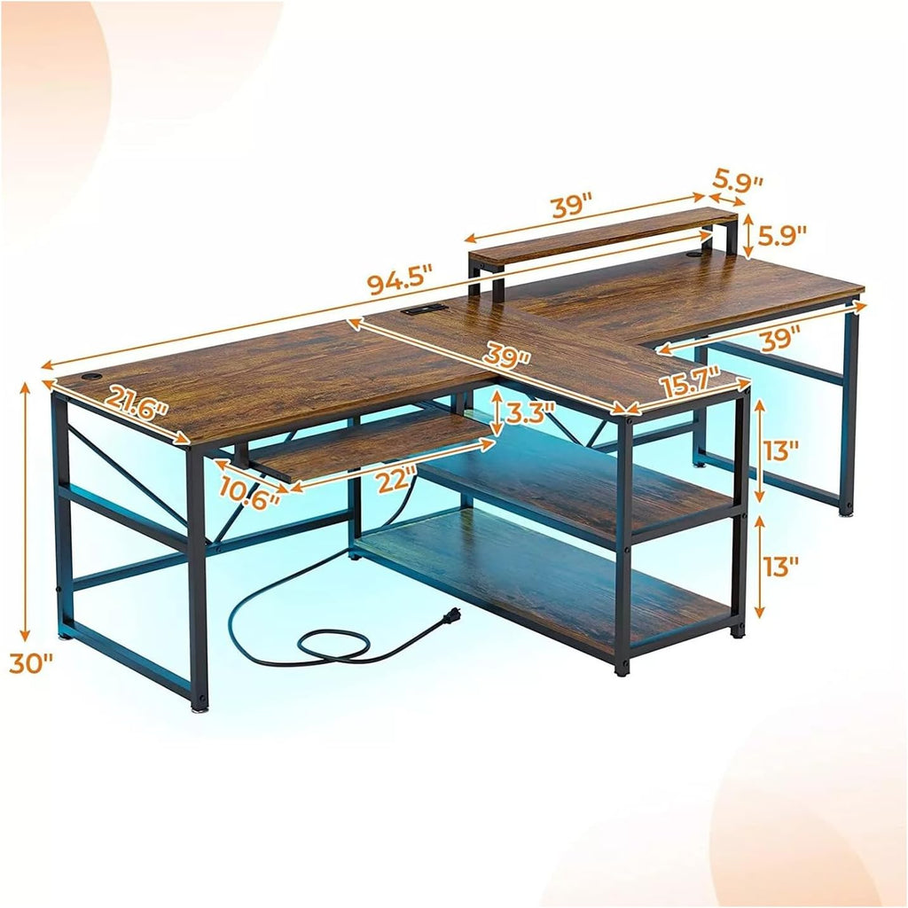 Brown 95 Inches Extra Long Double Desk Wood T63666