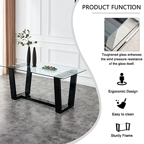 51" Glass Table with Rectangular Tempered Tabletop and Black Coated Metal Legs L2601