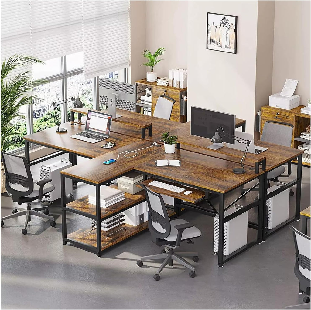 Brown 95 Inches Extra Long Double Desk Wood T63666