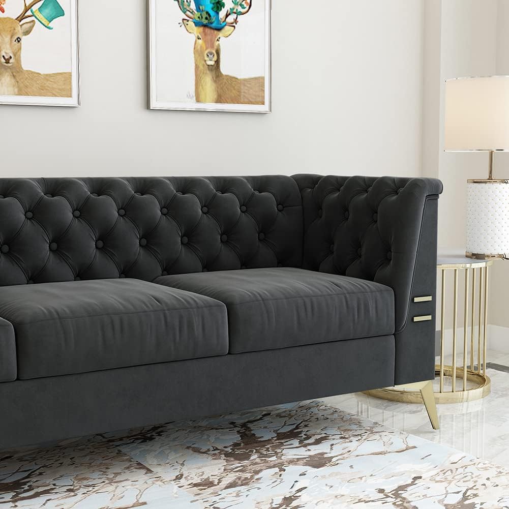 Dark Grey Velvet Chesterfield 3 Seater Sofa Q2950