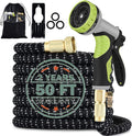 50FT Expandable Garden Hose with 9 Function Nozzle and Solid Brass Fittings I625