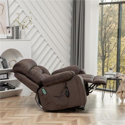 Extra Wide Power Recliner Lift Chair with Heat and Massage (Brown) L978001