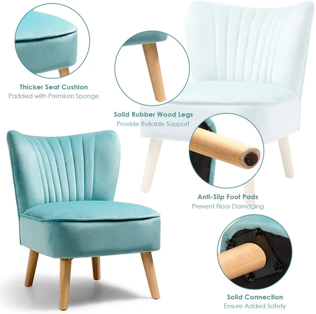 Velvet Armless Club Chair with Wood Legs K88735