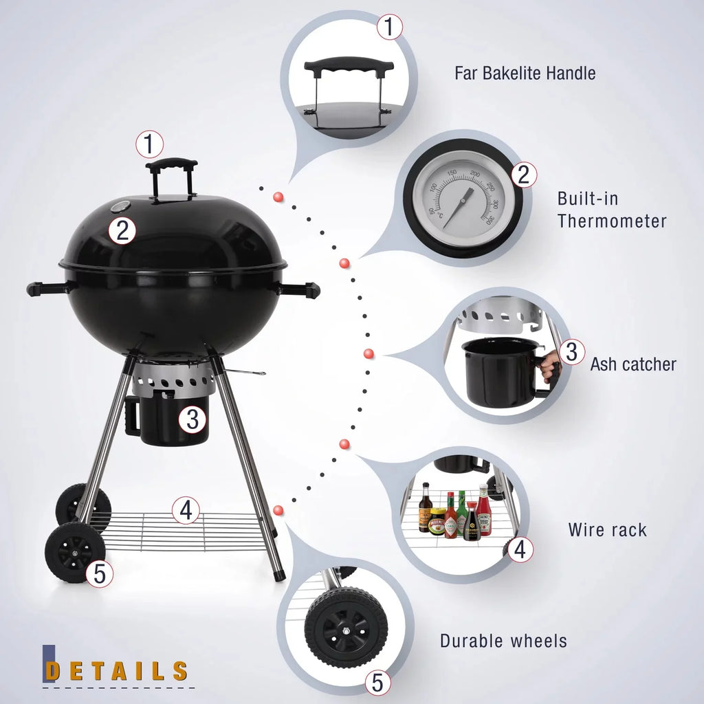 22" Portable Charcoal BBQ Grill, Black K92094