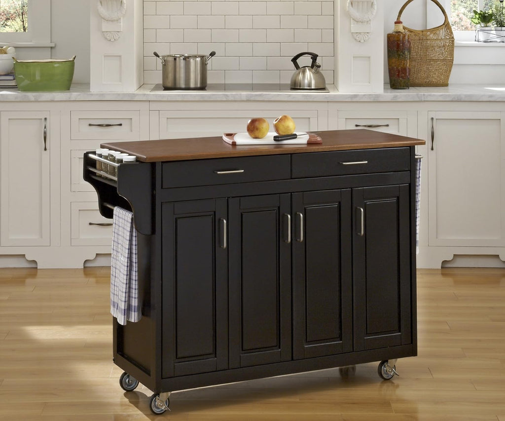 Black 4 Door Kitchen Cart with Wood Top X278945
