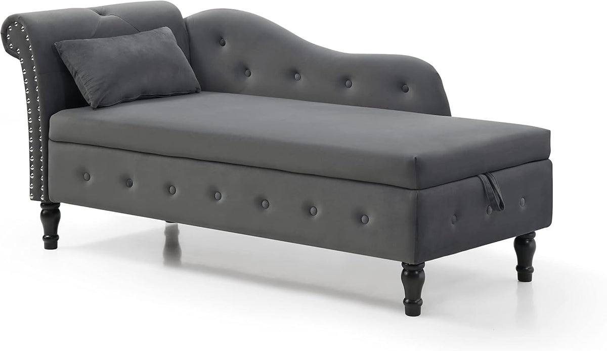 Gray Velvet Chaise Lounge Chair with Storage Z161