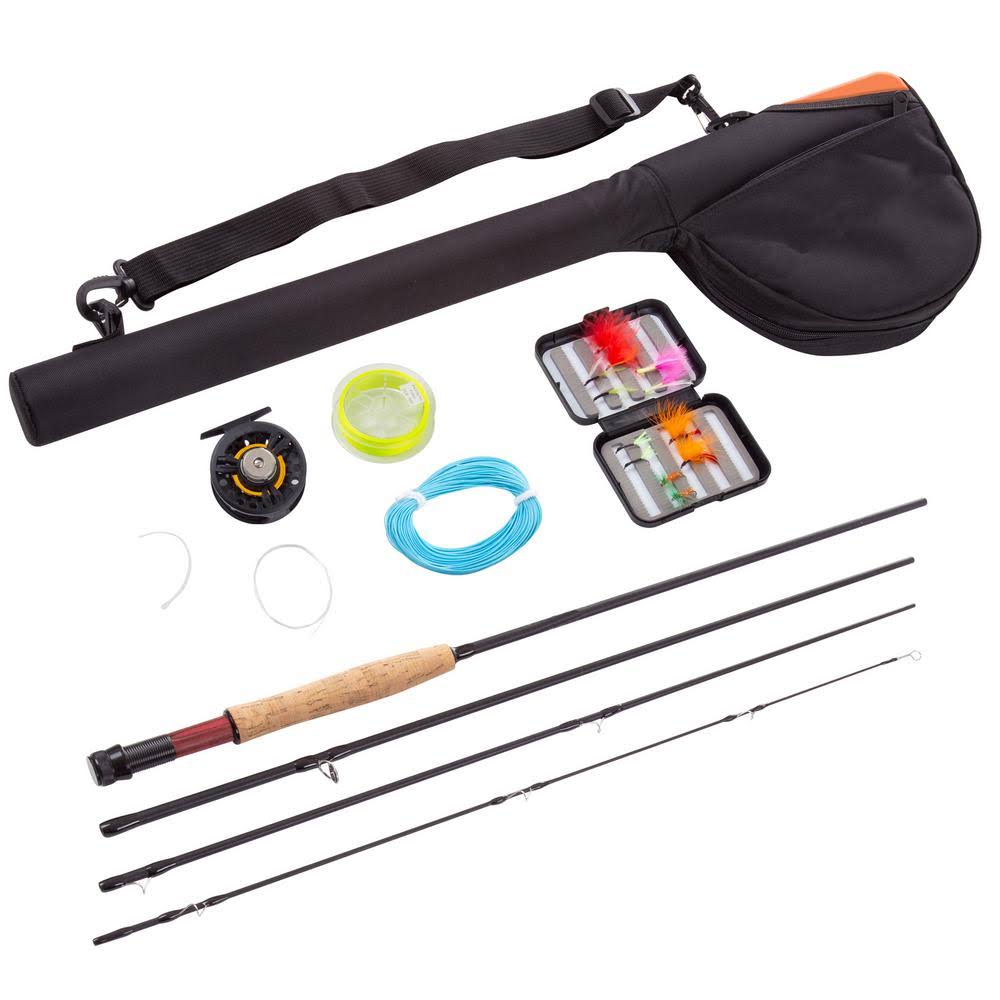 Black 8 ft. Collapsible Fiberglass Fly Fishing Rod and Reel Starter Kit U68503