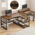Brown 95 Inches Extra Long Double Desk Wood T63666
