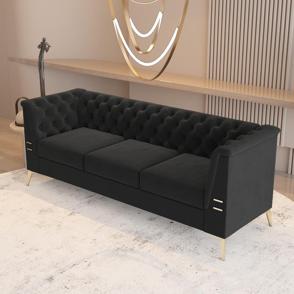 Dark Grey Velvet Chesterfield 3 Seater Sofa Q2950