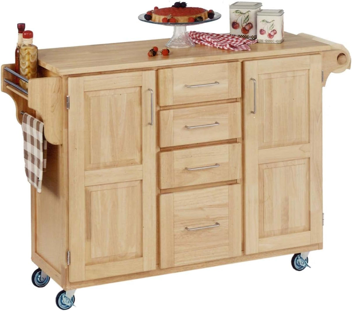 Warm Oak 2 Door Kitchen Cart with Natural Wood Top A62318