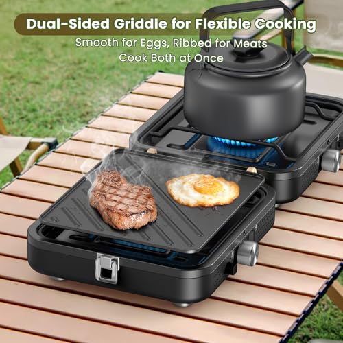 2-Burner Portable Propane Camp Stove with Griddle and Carrying Bag S431