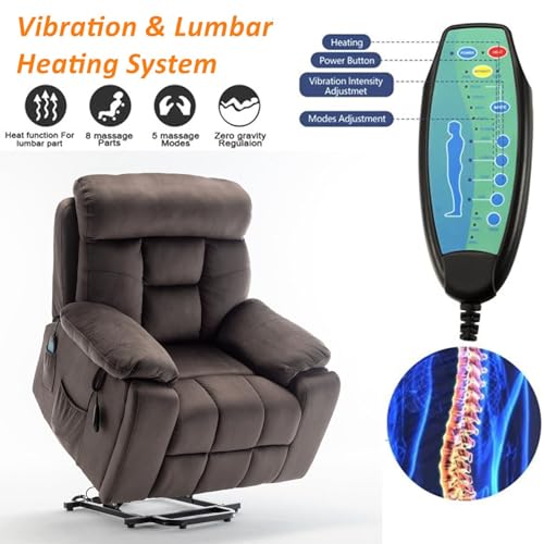 Extra Wide Power Recliner Lift Chair with Heat and Massage (Brown) L978001