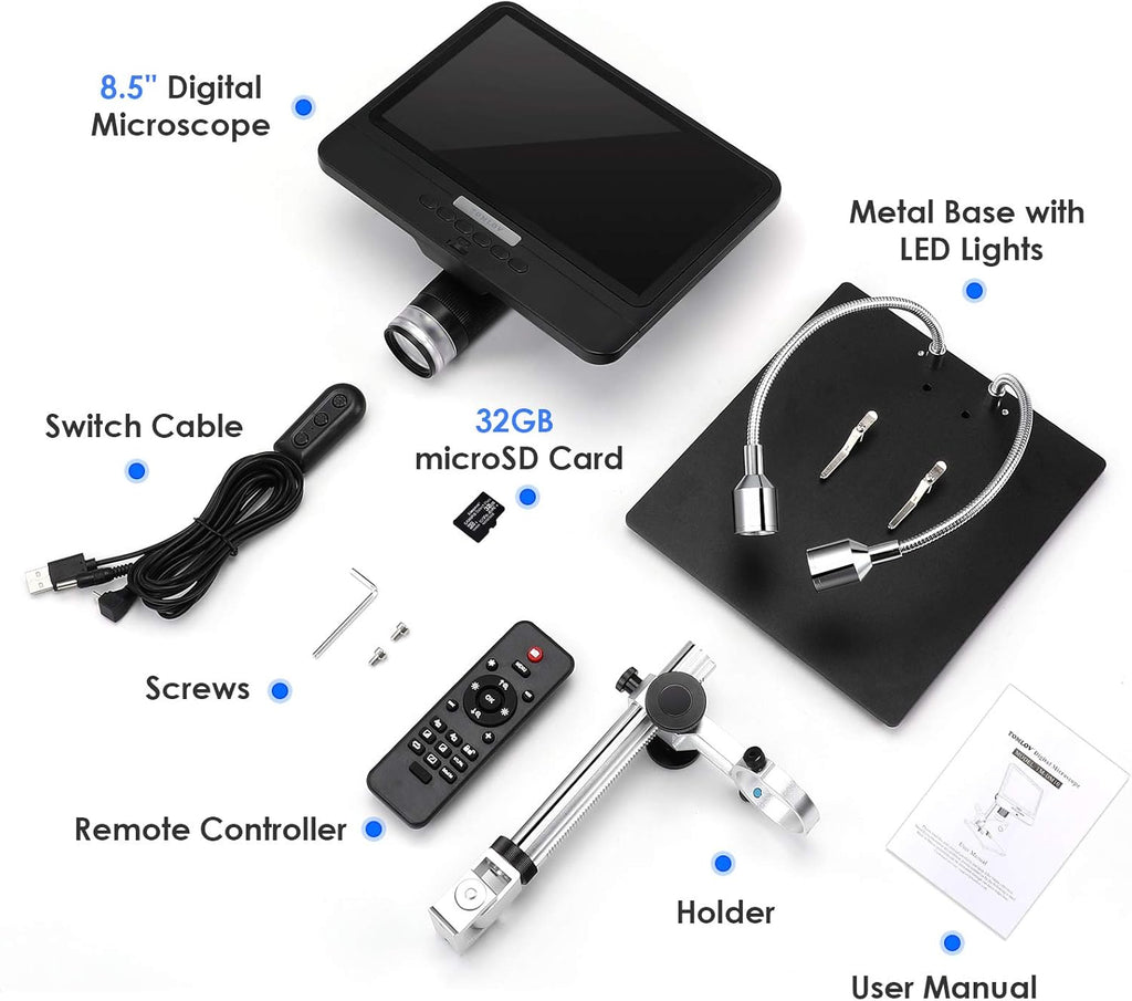 8.5'' Digital Microscope 50X-1300X with 12MP Camera J129