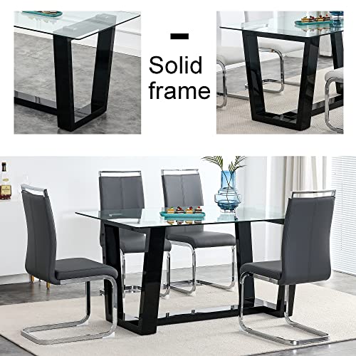51" Glass Table with Rectangular Tempered Tabletop and Black Coated Metal Legs L2601