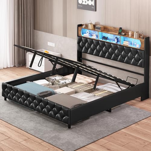 King Size Upholstered Storage Bed Frame with LED Lights K347