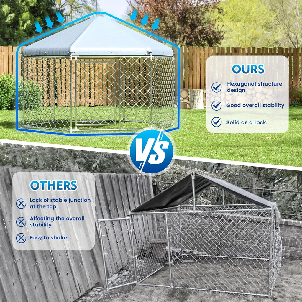 Large Dog Kennel with Roof and Metal Gate S102231