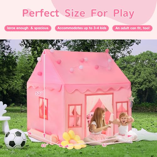 Large Kids Tent Playhouse Base Fabric with Star Lights, Flags and Tote Bags, Washable Teepee Tent, Neutral Color I4122