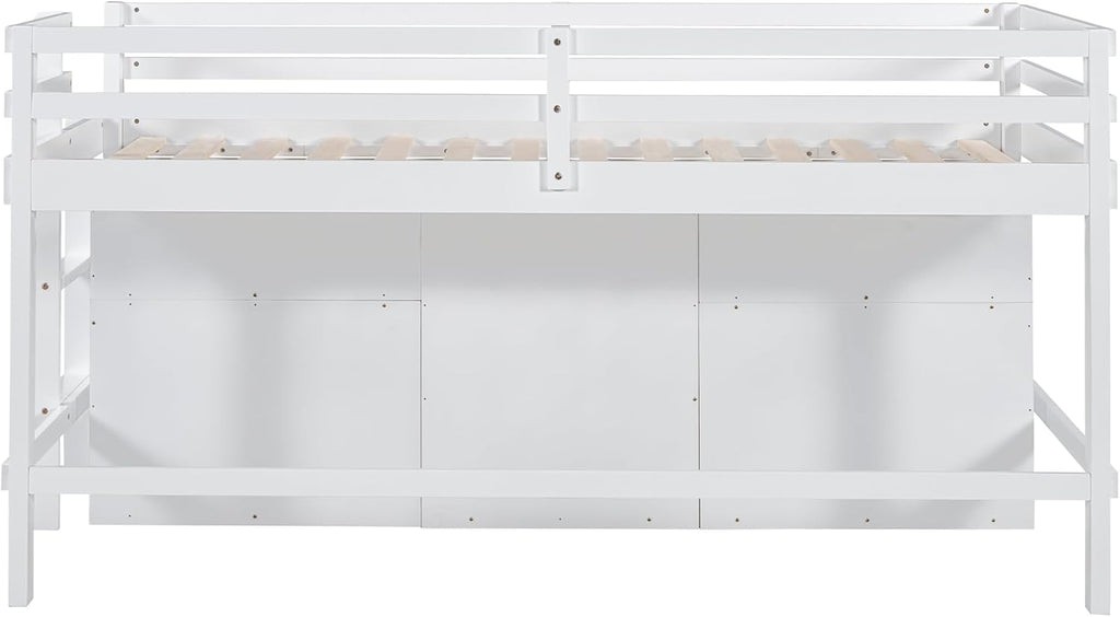 White Wooden Twin Size Loft Bed with 4 Drawers D1413