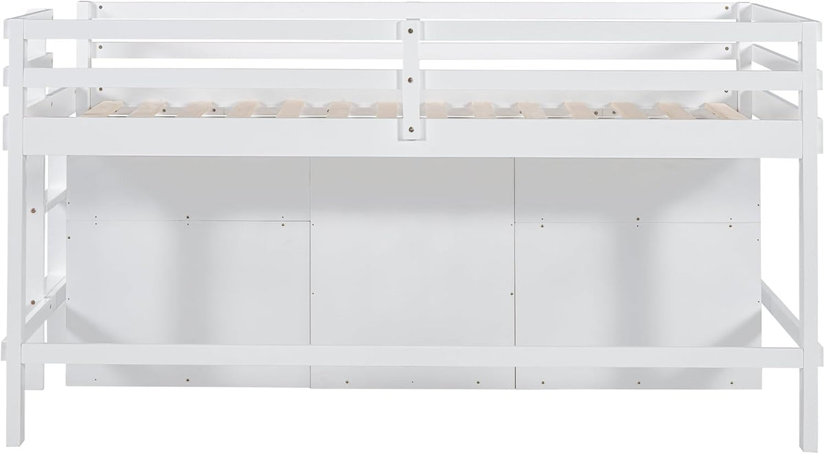 White Wooden Twin Size Loft Bed with 4 Drawers D1413