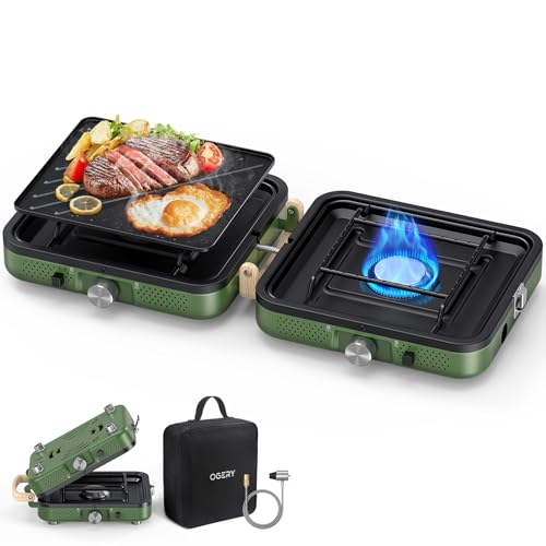 2-Burner Portable Propane Camp Stove with Griddle and Carrying Bag S431