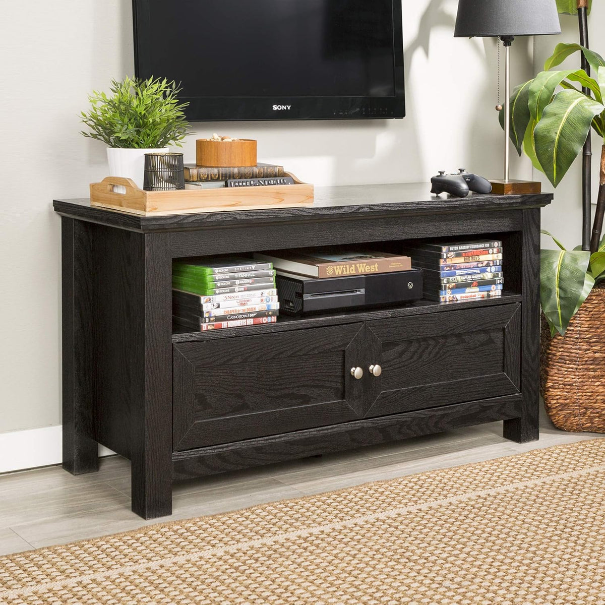 4 Tier Grey Bookshelf Cabinet with Doors J49279
