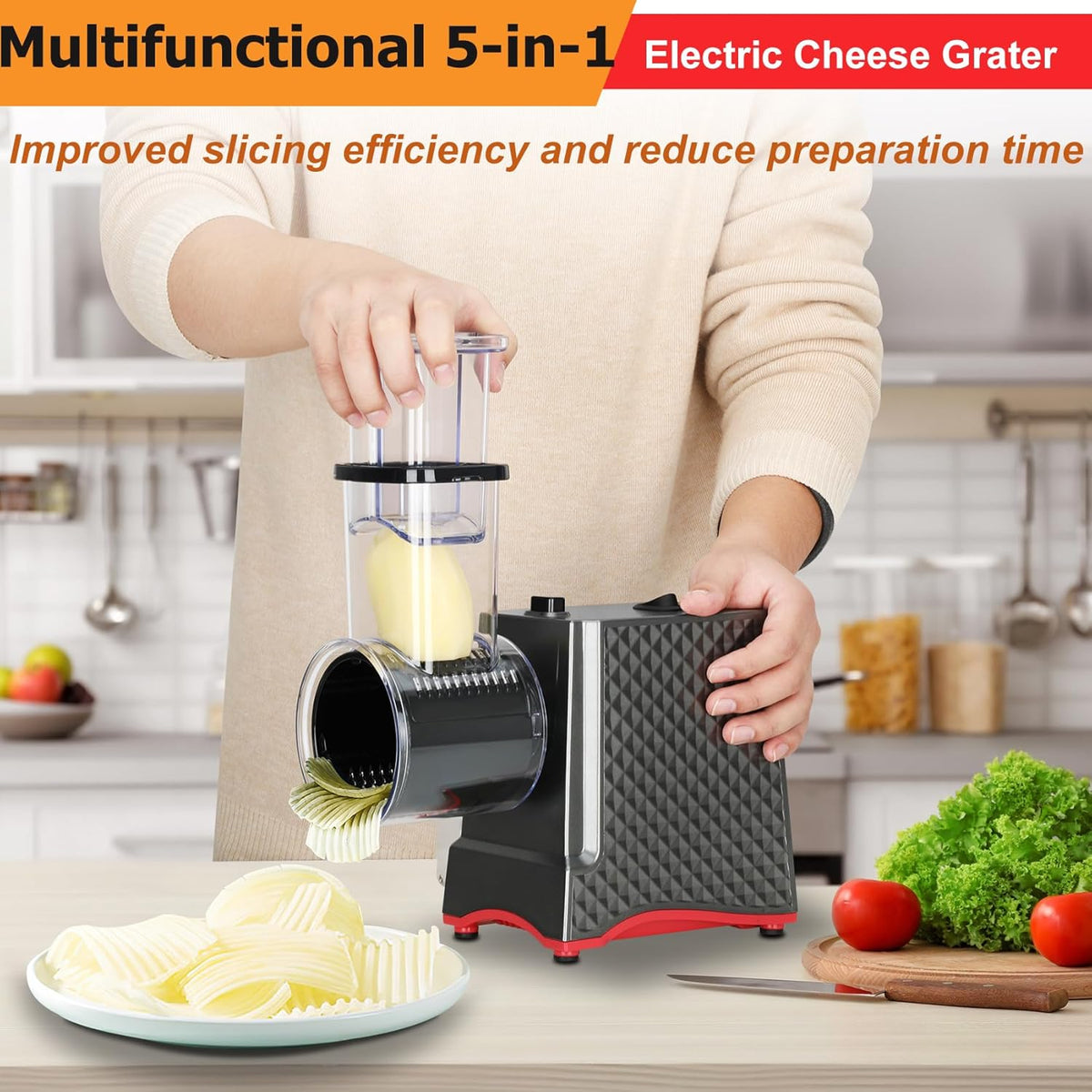 250W Electric Cheese Grater with 5 Types of Blades E1453