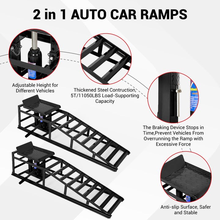 2PC 5Ton Hydraulic Car Ramps Y6286