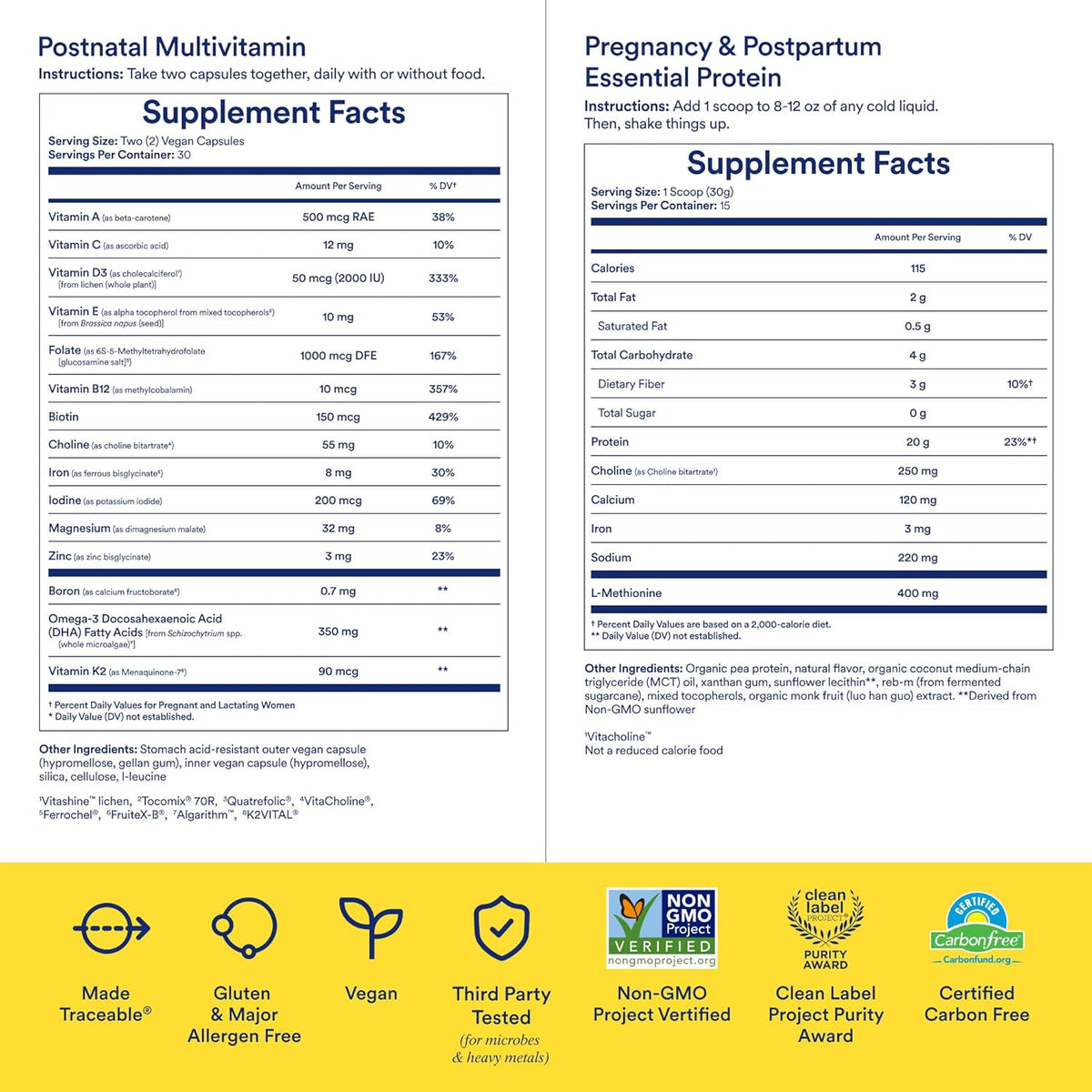 Postnatal Multivitamin and Protein Duo with Organic Vanilla Protein Powder 20g F385