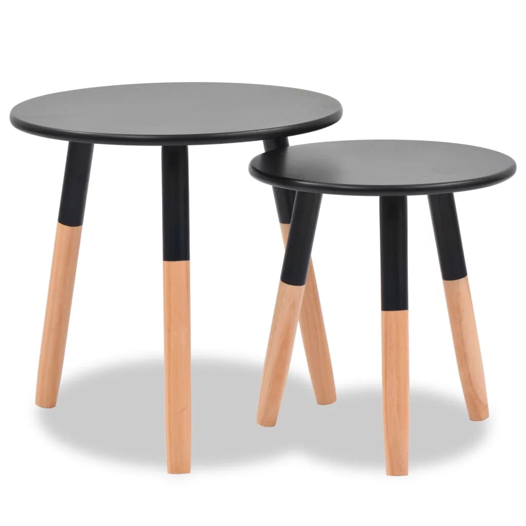 Black 2 Piece Solid Pinewood Side Table Set E19363
