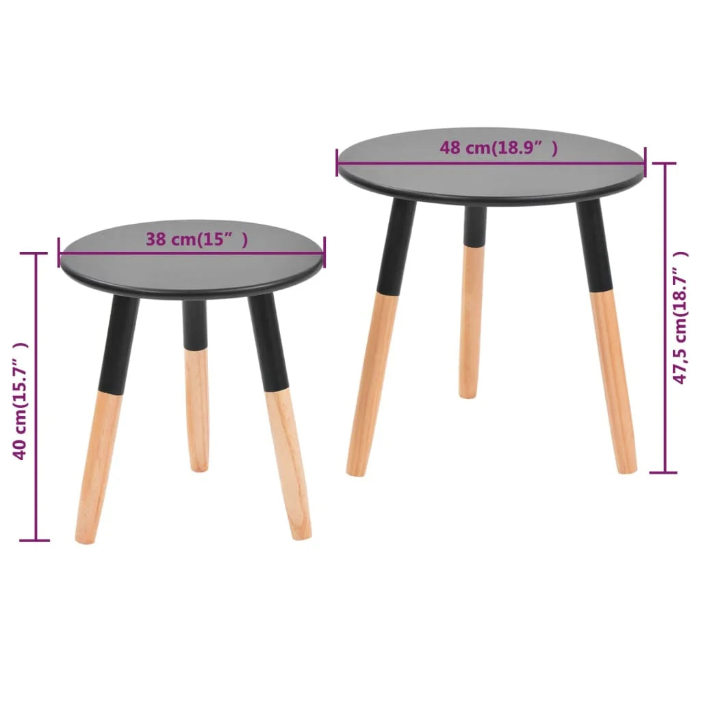 Black 2 Piece Solid Pinewood Side Table Set E19363