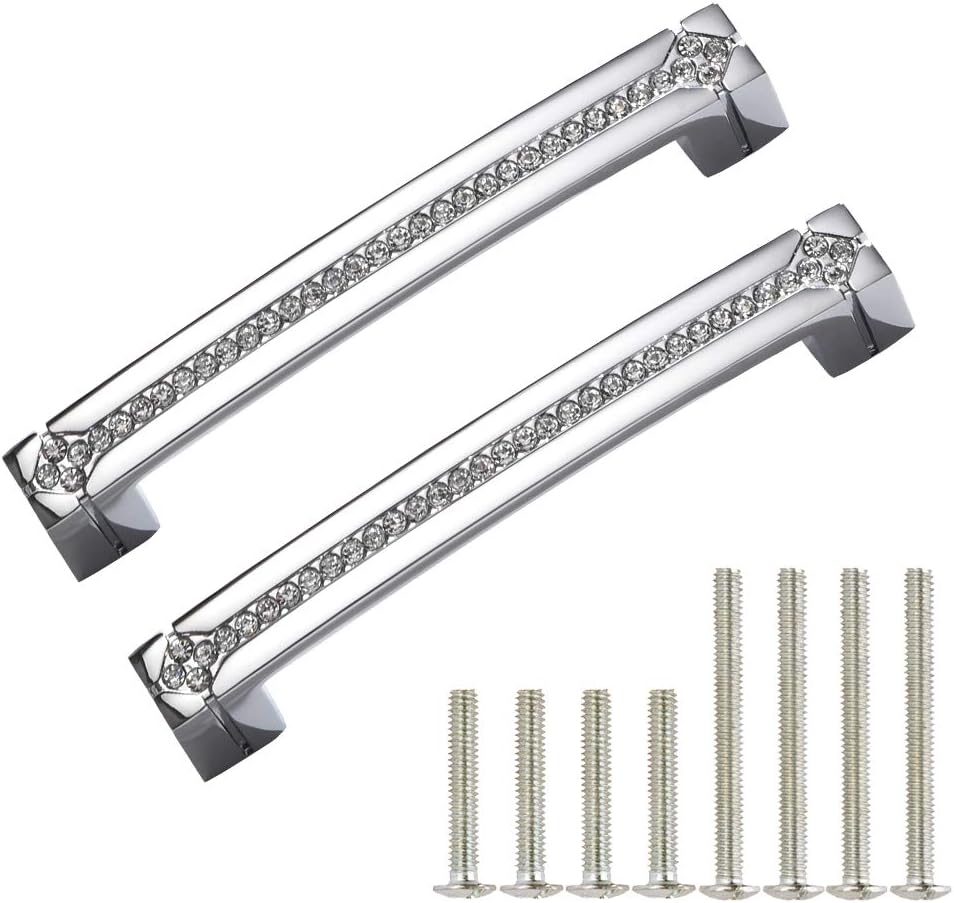 Polished Chrome Cabinet Handles with Screws, 128mm Hole Center, 2 Pack D7068