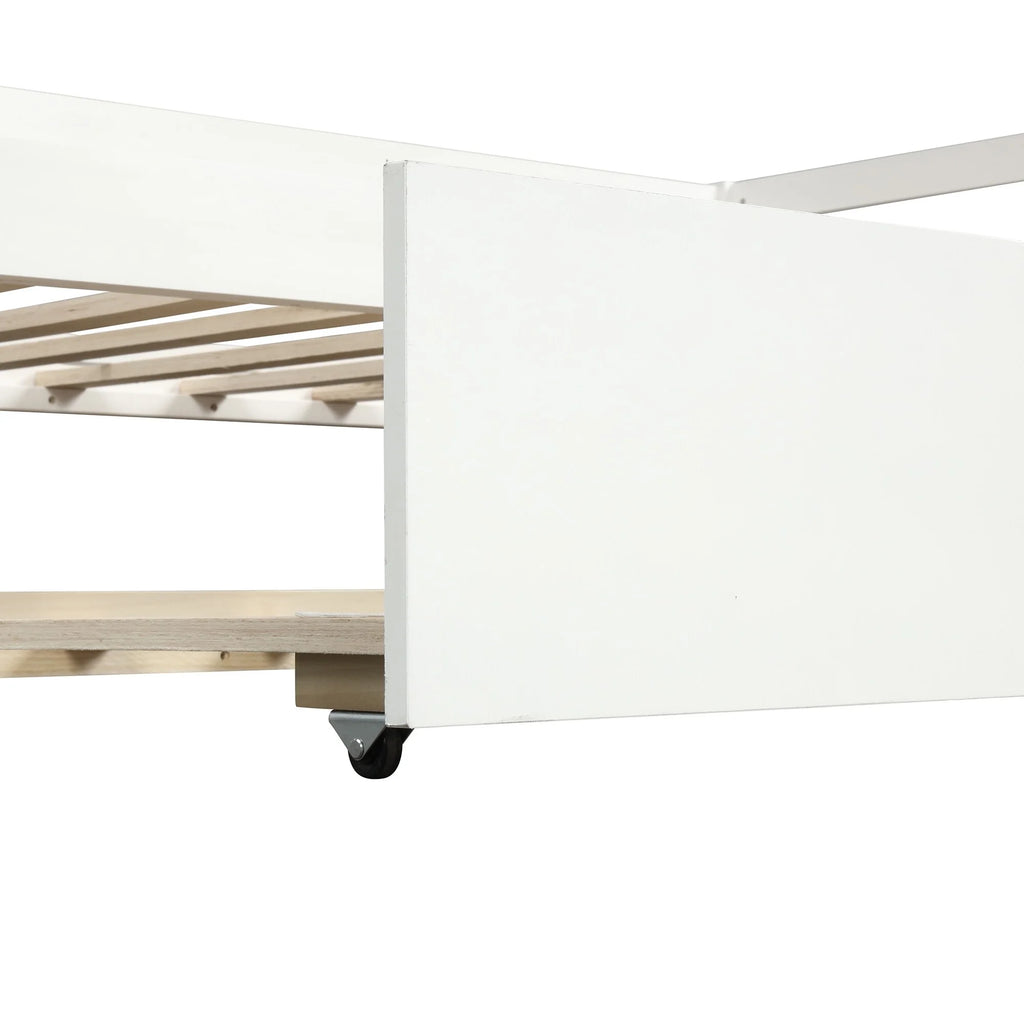 White Twin Wood Daybed with Trundle and Guardrails W671950