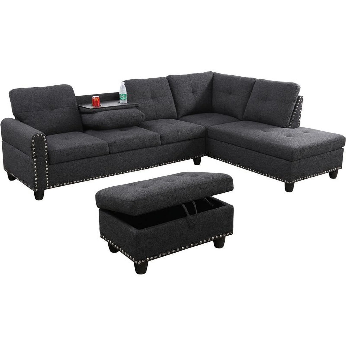 Black Gray Sectional and Ottoman M49313