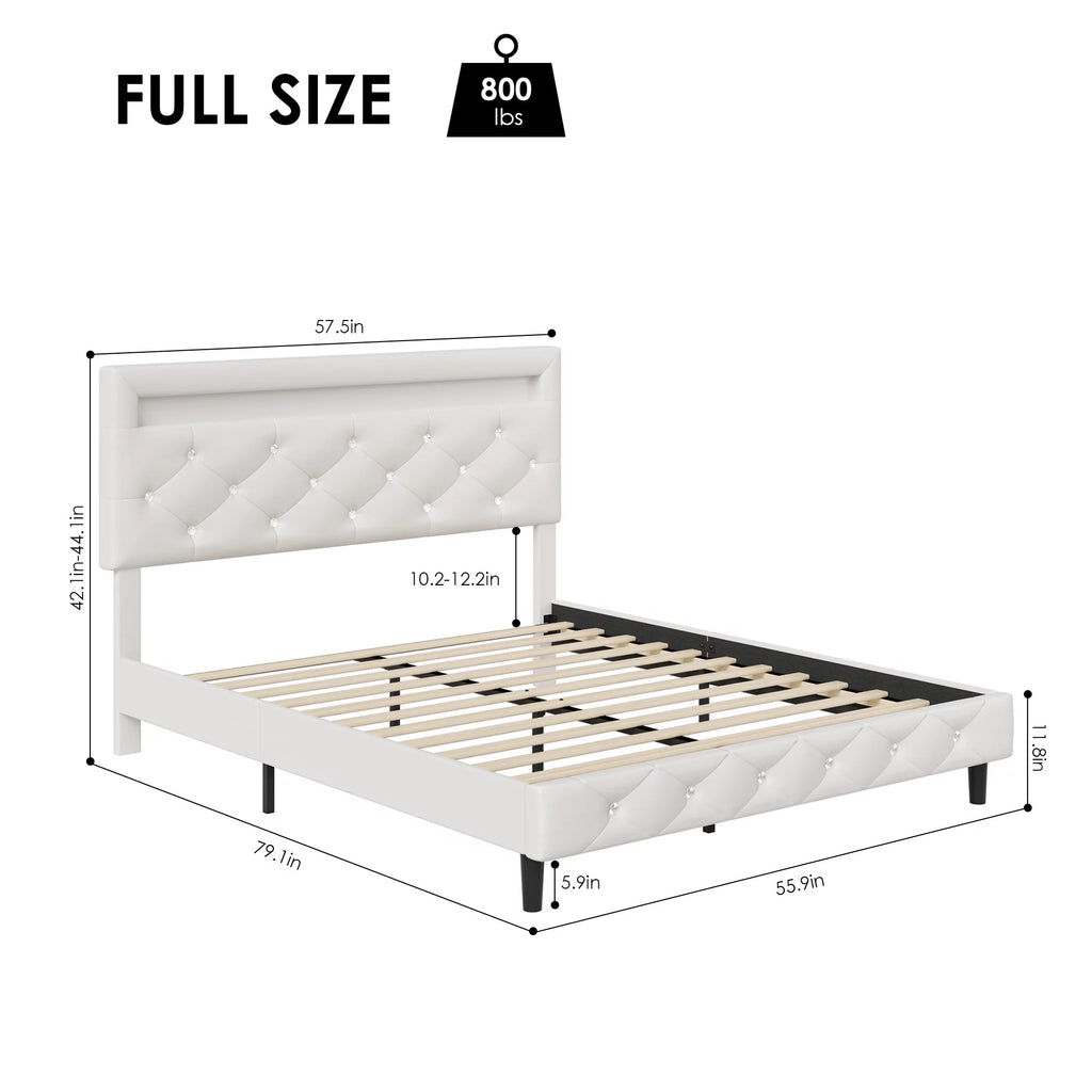 Queen Size LED Upholstered Platform Bed Frame with Adjustable Headboard X884