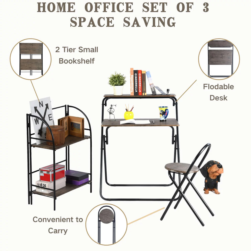 3 Pieces Kids Study Desk Chair Set with Bookshelf L450