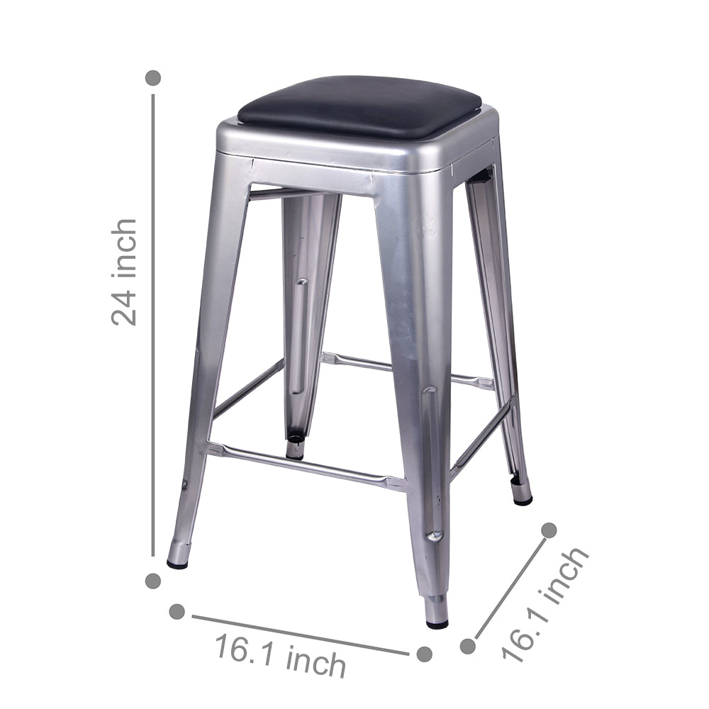 24 Inch Counter Height Backless Metal Stool with Vegan Leather Seat B707628
