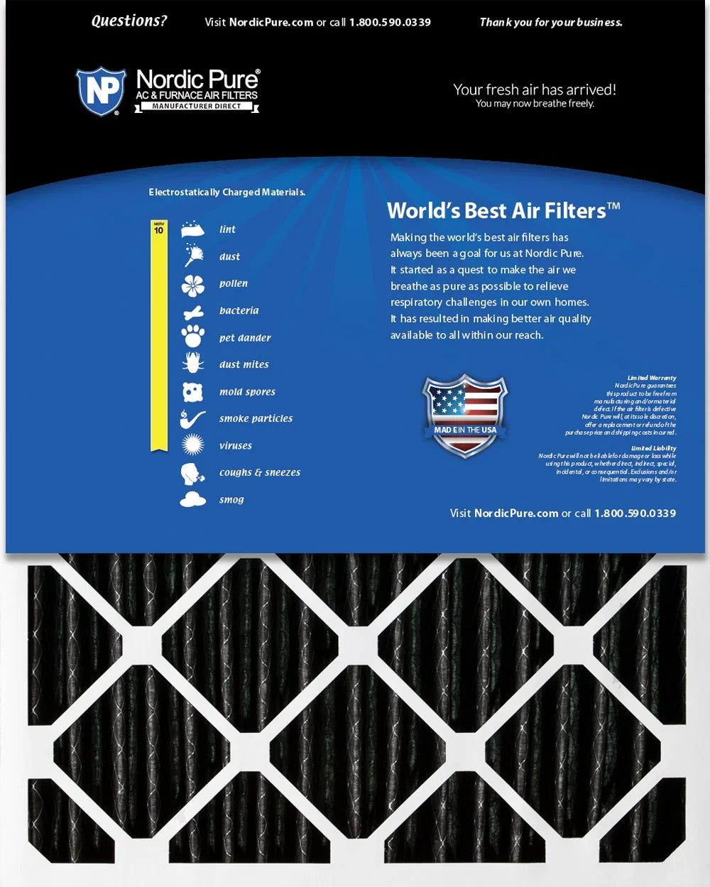 16x25x4 MERV 10 Pleated Carbon Furnace Air Filter X26788