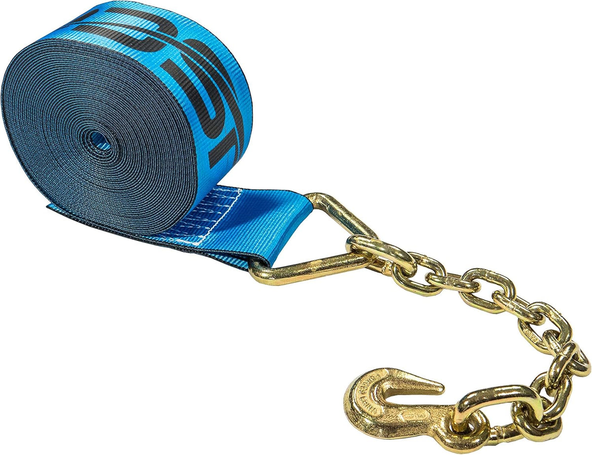 4 Inch x 50 Foot Blue Winch Strap with Chain Extension Pack of 2 J736937