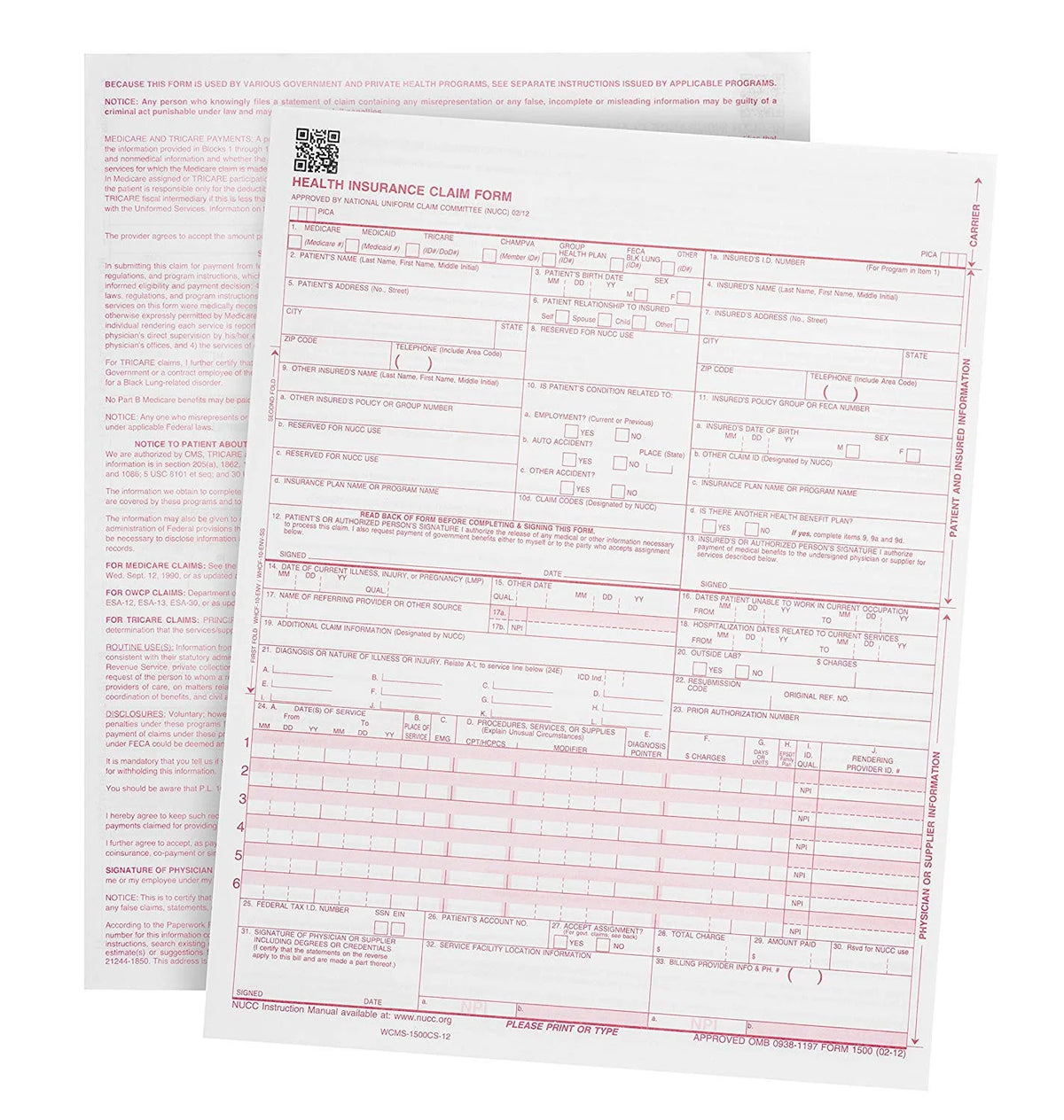 CMS 1500 Claim Forms 500 Sheets Y63341