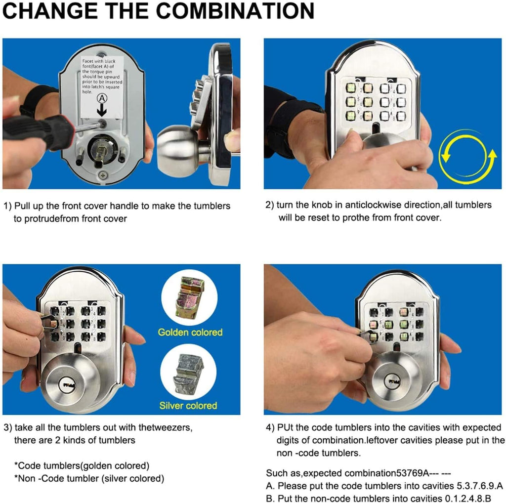 Keyless Entry Deadbolt Stainless Steel Digital Code Keypad Door Knob Weatherproof Pack of 2 L9812